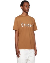 beige bedrucktes T-Shirt mit einem Rundhalsausschnitt von Études