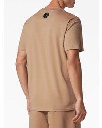 beige bedrucktes T-Shirt mit einem Rundhalsausschnitt von Plein Sport