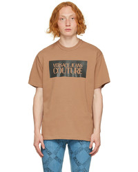 beige bedrucktes T-Shirt mit einem Rundhalsausschnitt von VERSACE JEANS COUTURE