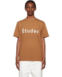 beige bedrucktes T-Shirt mit einem Rundhalsausschnitt von Études