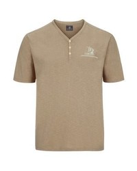 beige bedrucktes T-shirt mit einer Knopfleiste von Jan Vanderstorm