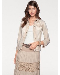 beige bestickte Jeansjacke von Heine