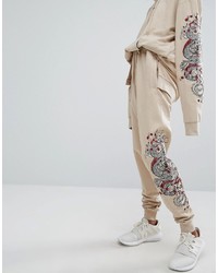 beige bestickte Jogginghose von Criminal Damage