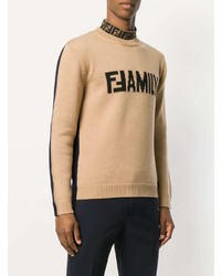 beige bestickter Pullover mit einem Rundhalsausschnitt von Fendi