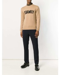 beige bestickter Pullover mit einem Rundhalsausschnitt von Fendi