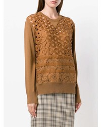 beige bestickter Spitze Pullover mit einem Rundhalsausschnitt von N°21