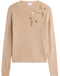 beige bestickter Wollpullover