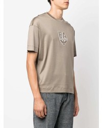 beige besticktes T-Shirt mit einem Rundhalsausschnitt von Emporio Armani