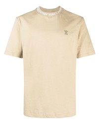 beige besticktes T-Shirt mit einem Rundhalsausschnitt von Daily Paper