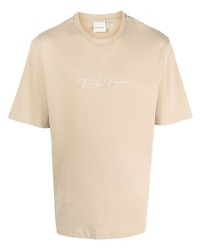 beige besticktes T-Shirt mit einem Rundhalsausschnitt von Daily Paper