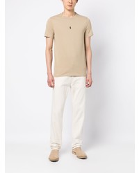 beige besticktes T-Shirt mit einem Rundhalsausschnitt von Polo Ralph Lauren