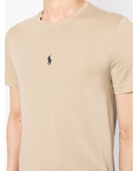 beige besticktes T-Shirt mit einem Rundhalsausschnitt von Polo Ralph Lauren