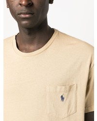 beige besticktes T-Shirt mit einem Rundhalsausschnitt von Polo Ralph Lauren