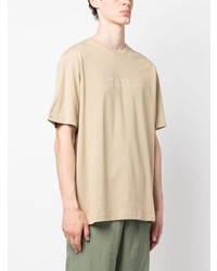 beige besticktes T-Shirt mit einem Rundhalsausschnitt von Daily Paper