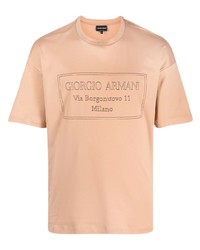 beige besticktes T-Shirt mit einem Rundhalsausschnitt von Giorgio Armani
