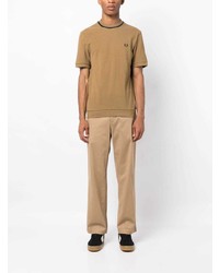 beige besticktes T-Shirt mit einem Rundhalsausschnitt von Fred Perry