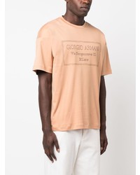 beige besticktes T-Shirt mit einem Rundhalsausschnitt von Giorgio Armani