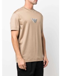 beige besticktes T-Shirt mit einem Rundhalsausschnitt von Emporio Armani