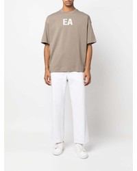 beige besticktes T-Shirt mit einem Rundhalsausschnitt von Emporio Armani