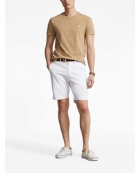 beige besticktes T-Shirt mit einem Rundhalsausschnitt von Polo Ralph Lauren