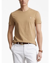 beige besticktes T-Shirt mit einem Rundhalsausschnitt von Polo Ralph Lauren