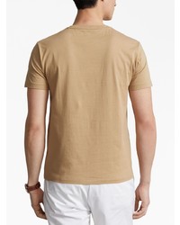 beige besticktes T-Shirt mit einem Rundhalsausschnitt von Polo Ralph Lauren