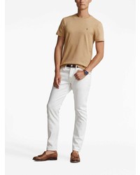 beige besticktes T-Shirt mit einem Rundhalsausschnitt von Polo Ralph Lauren