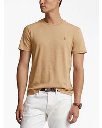 beige besticktes T-Shirt mit einem Rundhalsausschnitt von Polo Ralph Lauren