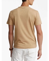 beige besticktes T-Shirt mit einem Rundhalsausschnitt von Polo Ralph Lauren