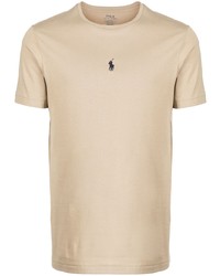 beige besticktes T-Shirt mit einem Rundhalsausschnitt von Polo Ralph Lauren