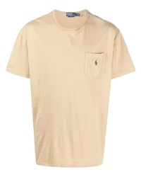 beige besticktes T-Shirt mit einem Rundhalsausschnitt von Polo Ralph Lauren