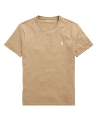 beige besticktes T-Shirt mit einem Rundhalsausschnitt von Polo Ralph Lauren