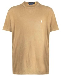 beige besticktes T-Shirt mit einem Rundhalsausschnitt von Polo Ralph Lauren