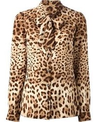 beige Bluse mit Knöpfen mit Leopardenmuster von Dolce & Gabbana