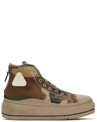 beige Camouflage hohe Sneakers