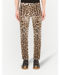 beige enge Jeans mit Leopardenmuster von Dolce & Gabbana