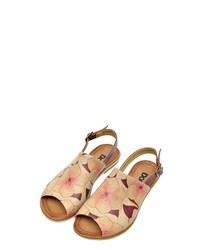 beige flache Sandalen aus Leder mit Blumenmuster von DOGO