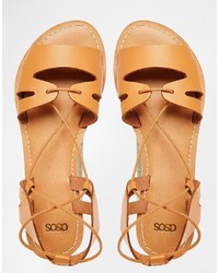 beige flache Sandalen aus Leder von Asos