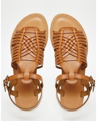 beige flache Sandalen aus Leder von Asos