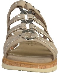 beige flache Sandalen aus Leder von Marco Tozzi