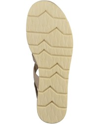beige flache Sandalen aus Leder von Marco Tozzi