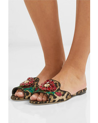 beige flache Sandalen aus Wildleder mit Leopardenmuster von Dolce & Gabbana