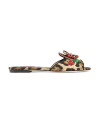 beige flache Sandalen aus Wildleder mit Leopardenmuster von Dolce & Gabbana