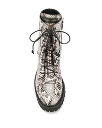 beige flache Stiefel mit einer Schnürung aus Leder mit Schlangenmuster von Giuseppe Zanotti