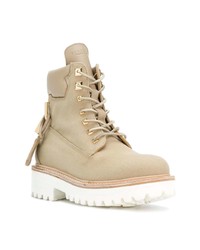 beige flache Stiefel mit einer Schnürung aus Leder von Buscemi