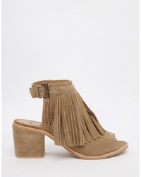 beige Leder Stiefeletten mit Fransen von Asos