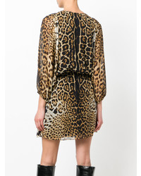 beige gerade geschnittenes Kleid mit Leopardenmuster von Saint Laurent