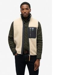 beige gesteppte Fleece-ärmellose Jacke von Superdry