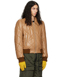 beige gesteppte Leder Bomberjacke von Dries Van Noten