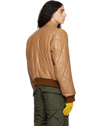 beige gesteppte Leder Bomberjacke von Dries Van Noten